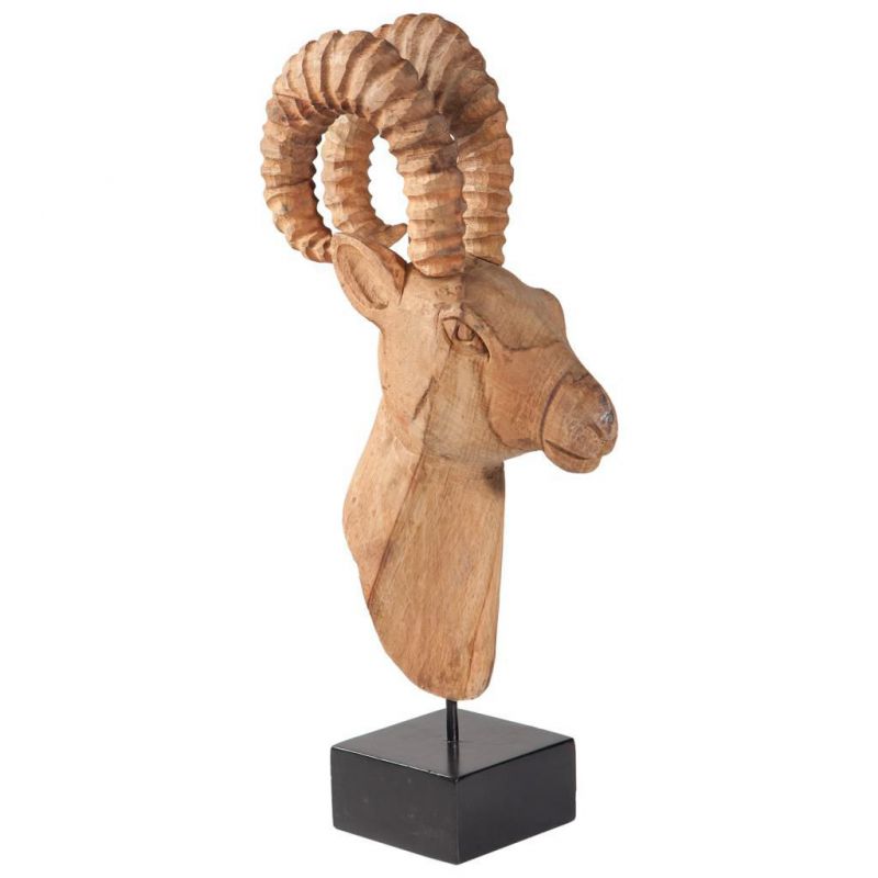 figura cabeza carnero madera soporte